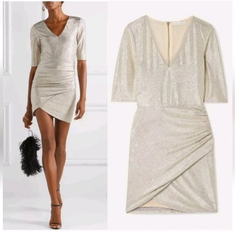 Alice + Olivia Judy dress with metallic V-Neck Mini Dress 0 New without tags. - Picture 2 of 16